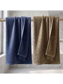 Athom Living - Waffle & Terry Solid Bath Towels - Multi-Color (Pack of 2) (L)