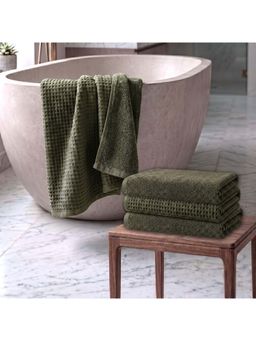 Athom Living - Waffle & Terry Solid Bath Towels - Olive (Pack of 4) (L)