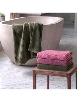 Athom Living - Waffle & Terry Solid Bath Towels - Multi-Color (Pack of 4) (L)