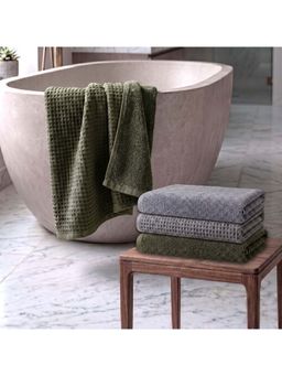 Athom Living - Waffle & Terry Solid Bath Towels - Multi-Color (Pack of 4) (L)