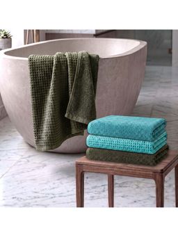 Athom Living - Waffle & Terry Solid Bath Towels - Multi-Color (Pack of 4) (L)