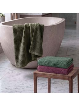 Athom Living - Waffle & Terry Solid Bath Towels - Multi-Color (Pack of 3) (L)