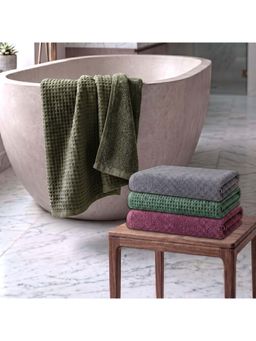 Athom Living - Waffle & Terry Solid Bath Towels - Multi-Color (Pack of 4) (L)