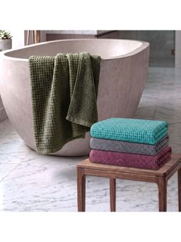 Athom Living - Waffle & Terry Solid Bath Towels - Multi-Color (Pack of 4) (L)