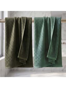 Athom Living - Waffle & Terry Solid Bath Towels - Multi-Color (Pack of 2) (L)