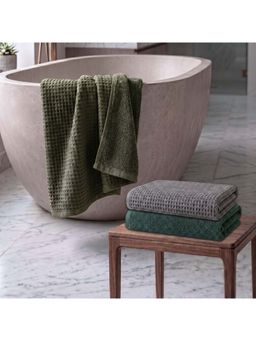 Athom Living - Waffle & Terry Solid Bath Towels - Multi-Color (Pack of 3) (L)
