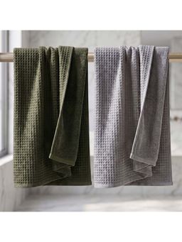 Athom Living - Waffle & Terry Solid Bath Towels - Multi-Color (Pack of 2) (L)