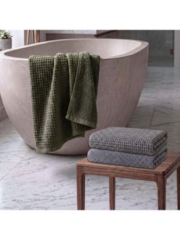 Athom Living - Waffle & Terry Solid Bath Towels - Multi-Color (Pack of 3) (L)
