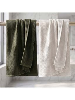 Athom Living - Waffle & Terry Solid Bath Towels - Multi-Color (Pack of 2) (L)