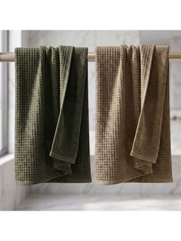 Athom Living - Waffle & Terry Solid Bath Towels - Multi-Color (Pack of 2) (L)