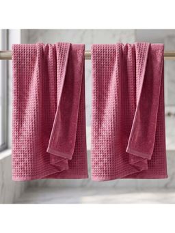 Athom Living - Waffle & Terry Solid Bath Towels - Mauve (Pack of 2) (L)