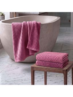 Athom Living - Waffle & Terry Solid Bath Towels - Mauve (Pack of 3) (L)