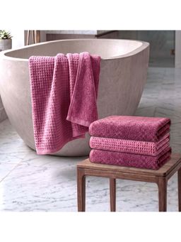 Athom Living - Waffle & Terry Solid Bath Towels - Mauve (Pack of 4) (L)