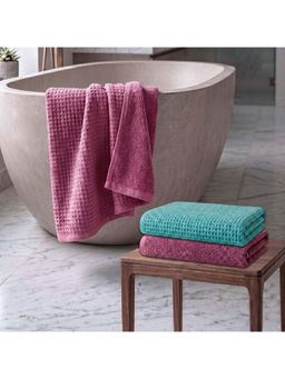 Athom Living - Waffle & Terry Solid Bath Towels - Multi-Color (Pack of 3) (L)
