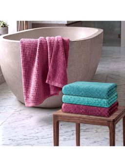 Athom Living - Waffle & Terry Solid Bath Towels - Multi-Color (Pack of 4) (L)