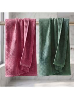 Athom Living - Waffle & Terry Solid Bath Towels - Multi-Color (Pack of 2) (L)