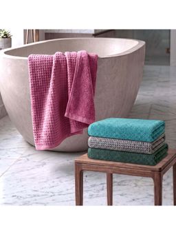 Athom Living - Waffle & Terry Solid Bath Towels - Multi-Color (Pack of 4) (L)