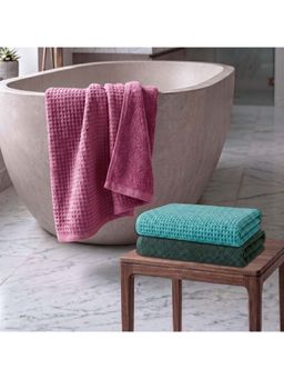 Athom Living - Waffle & Terry Solid Bath Towels - Multi-Color (Pack of 3) (L)