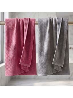 Athom Living - Waffle & Terry Solid Bath Towels - Multi-Color (Pack of 2) (L)