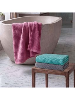 Athom Living - Waffle & Terry Solid Bath Towels - Multi-Color (Pack of 3) (L)