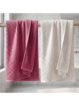 Athom Living - Waffle & Terry Solid Bath Towels - Multi-Color (Pack of 2) (L)