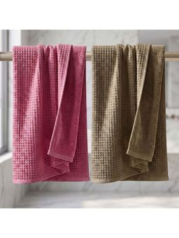 Athom Living - Waffle & Terry Solid Bath Towels - Multi-Color (Pack of 2) (L)