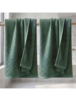 Athom Living - Waffle & Terry Solid Bath Towels - Green (Pack of 2) (L)