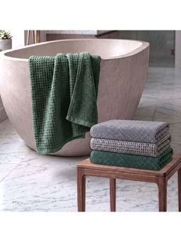 Athom Living - Waffle & Terry Solid Bath Towels - Multi-Color (Pack of 4) (L)
