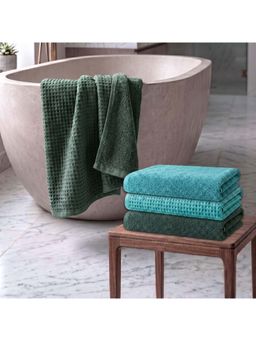 Athom Living - Waffle & Terry Solid Bath Towels - Multi-Color (Pack of 4) (L)
