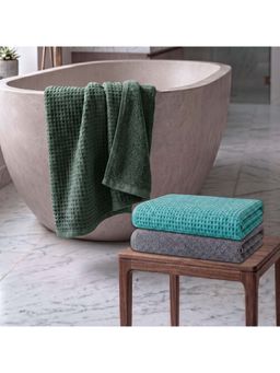 Athom Living - Waffle & Terry Solid Bath Towels - Multi-Color (Pack of 3) (L)