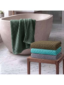 Athom Living - Waffle & Terry Solid Bath Towels - Multi-Color (Pack of 4) (L)