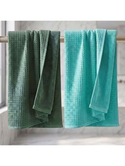 Athom Living - Waffle & Terry Solid Bath Towels - Multi-Color (Pack of 2) (L)