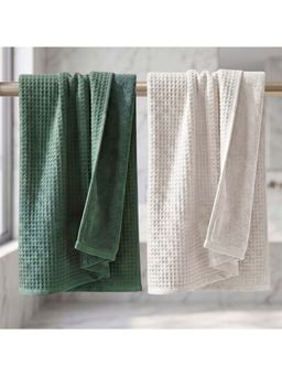 Athom Living - Waffle & Terry Solid Bath Towels - Multi-Color (Pack of 2) (L)