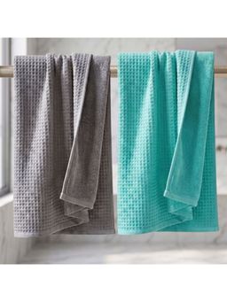 Athom Living - Waffle & Terry Solid Bath Towels - Multi-Color (Pack of 2) (L)