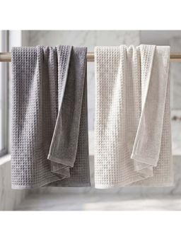 Athom Living - Waffle & Terry Solid Bath Towels - Multi-Color (Pack of 2) (L)