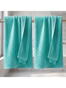 Athom Living - Waffle & Terry Solid Bath Towels - Blue (Pack of 2) (L)