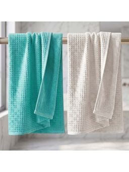 Athom Living - Waffle & Terry Solid Bath Towels - Multi-Color (Pack of 2) (L)
