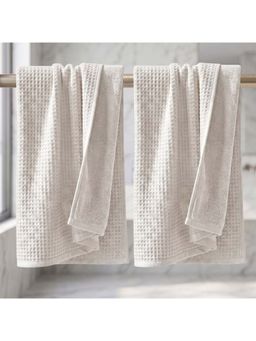 Athom Living - Waffle & Terry Solid Bath Towels - White (Pack of 2) (L)