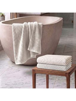 Athom Living - Waffle & Terry Solid Bath Towels - White (Pack of 3) (L)