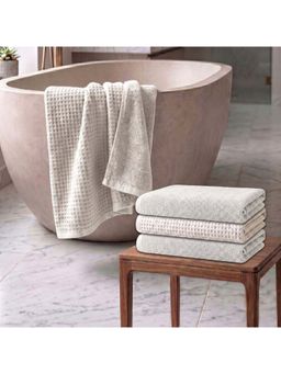 Athom Living - Waffle & Terry Solid Bath Towels - White (Pack of 4) (L)