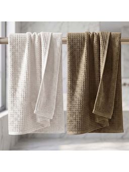 Athom Living - Waffle & Terry Solid Bath Towels - Multi-Color (Pack of 2) (L)