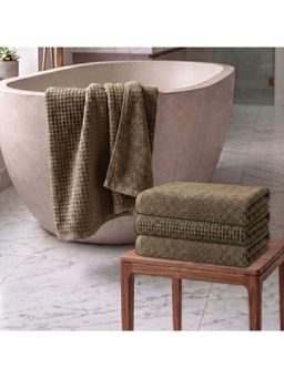 Athom Living - Waffle & Terry Solid Bath Towels - Brown (Pack of 4) (L)