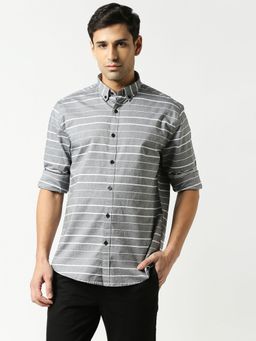 Dragon Hill - Grey Melange Oxford Horizontal Striped Shirt
