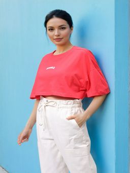 Freehand - Women Red Solid Boxy Fit T-Shirt