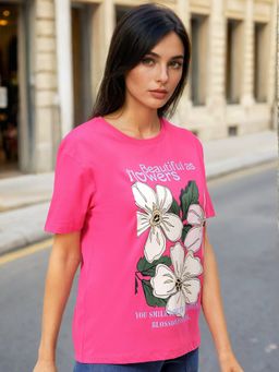 Freehand - Women Pink Floral Relaxed Fit T-Shirt