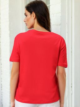 Freehand - Women Red Typography Relaxed Fit T-Shirt