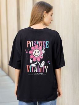 Freehand - Women Black Typography Regular Fit T-Shirt