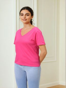 Freehand - Women Pink Solid Regular Fit T-Shirt