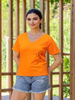 Freehand - Women Orange Solid Regular Fit T-Shirt