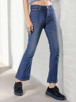 Freehand - Women Bootcut Solid Mid Waist Blue Jeans